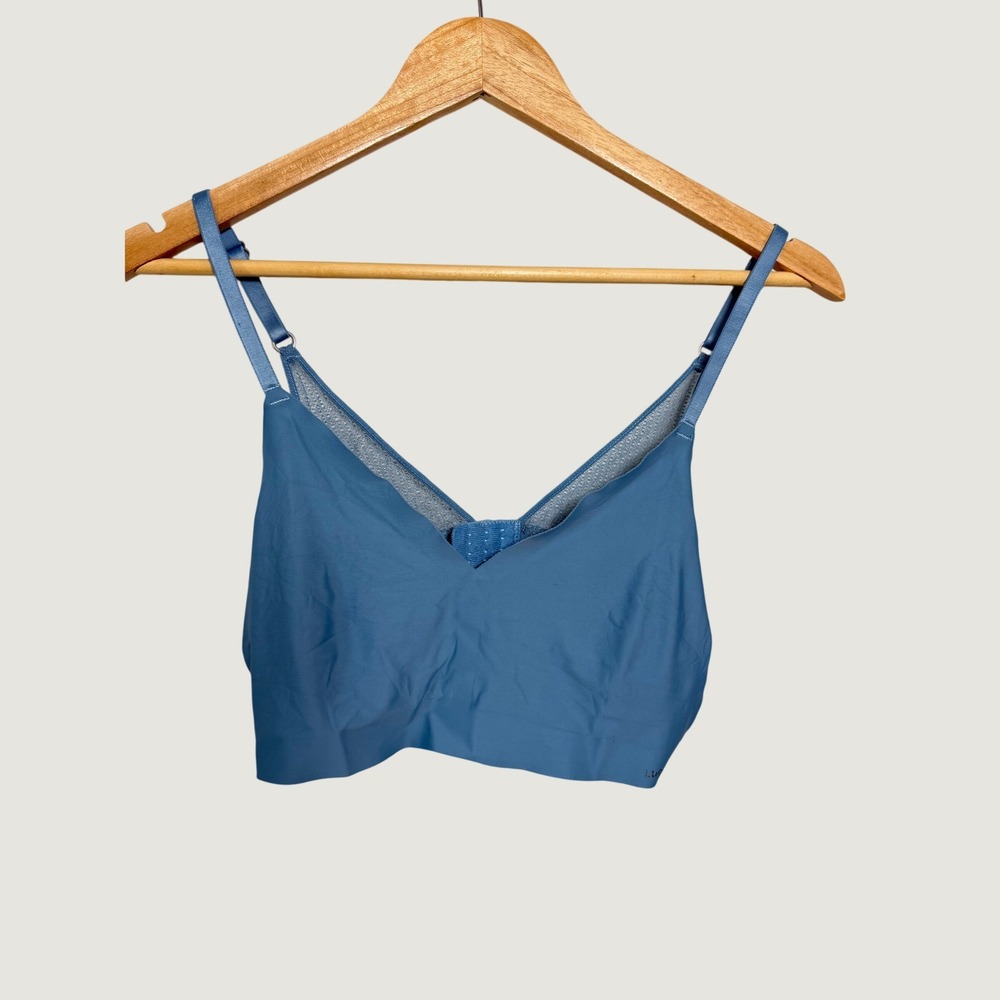 Lucky Brand Womens XL Blue Seamless V-Neck Mesh Trim Bralette Wireless Bra